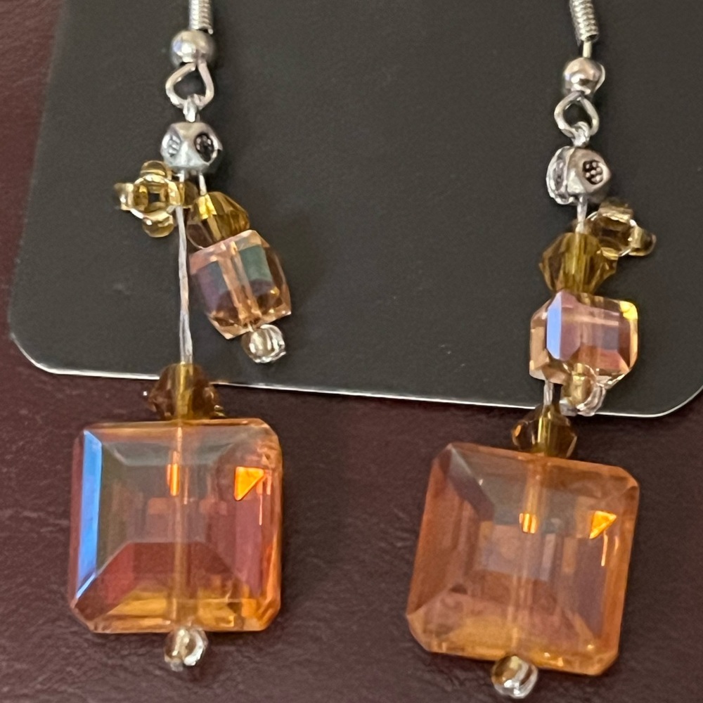 New amber colored faceted glass dangle earrings